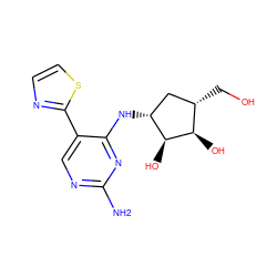 Nc1ncc(-c2nccs2)c(N[C@@H]2C[C@H](CO)[C@@H](O)[C@H]2O)n1 ZINC000207481758