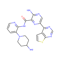 Nc1ncc(-c2ncnc3sccc23)nc1C(=O)Nc1ncccc1N1CCC(N)CC1 ZINC001772587123