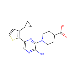 Nc1ncc(-c2sccc2C2CC2)nc1N1CCC(C(=O)O)CC1 ZINC000064436814