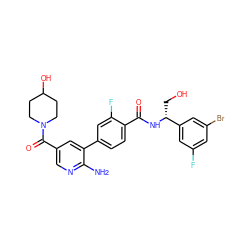Nc1ncc(C(=O)N2CCC(O)CC2)cc1-c1ccc(C(=O)N[C@H](CO)c2cc(F)cc(Br)c2)c(F)c1 ZINC001772598958