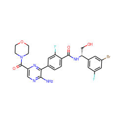 Nc1ncc(C(=O)N2CCOCC2)nc1-c1ccc(C(=O)N[C@H](CO)c2cc(F)cc(Br)c2)c(F)c1 ZINC001772636923