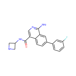 Nc1ncc(C(=O)NC2CNC2)c2ccc(-c3cccc(F)c3)cc12 ZINC000144746852