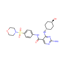 Nc1ncc(C(=O)Nc2ccc(S(=O)(=O)N3CCOCC3)cc2)c(N[C@H]2CC[C@H](O)CC2)n1 ZINC000261144567