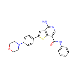 Nc1ncc(C(=O)Nc2ccccc2)c2sc(-c3ccc(N4CCOCC4)cc3)cc12 ZINC000082157781