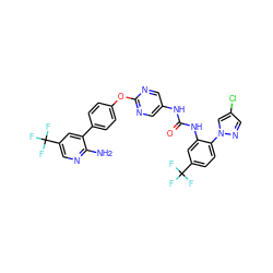 Nc1ncc(C(F)(F)F)cc1-c1ccc(Oc2ncc(NC(=O)Nc3cc(C(F)(F)F)ccc3-n3cc(Cl)cn3)cn2)cc1 ZINC000221190760