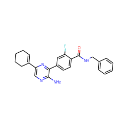 Nc1ncc(C2=CCCCC2)nc1-c1ccc(C(=O)NCc2ccccc2)c(F)c1 ZINC001772639077