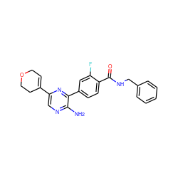 Nc1ncc(C2=CCOCC2)nc1-c1ccc(C(=O)NCc2ccccc2)c(F)c1 ZINC001772629097