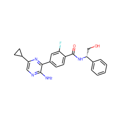 Nc1ncc(C2CC2)nc1-c1ccc(C(=O)N[C@H](CO)c2ccccc2)c(F)c1 ZINC001772578179