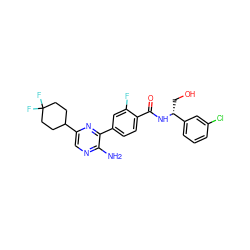 Nc1ncc(C2CCC(F)(F)CC2)nc1-c1ccc(C(=O)N[C@H](CO)c2cccc(Cl)c2)c(F)c1 ZINC001772577018
