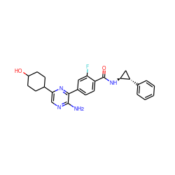 Nc1ncc(C2CCC(O)CC2)nc1-c1ccc(C(=O)N[C@H]2C[C@@H]2c2ccccc2)c(F)c1 ZINC001772596358