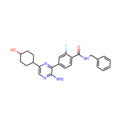 Nc1ncc(C2CCC(O)CC2)nc1-c1ccc(C(=O)NCc2ccccc2)c(F)c1 ZINC001772614936