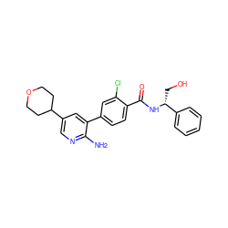 Nc1ncc(C2CCOCC2)cc1-c1ccc(C(=O)N[C@H](CO)c2ccccc2)c(Cl)c1 ZINC001772588099