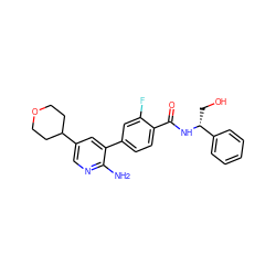 Nc1ncc(C2CCOCC2)cc1-c1ccc(C(=O)N[C@H](CO)c2ccccc2)c(F)c1 ZINC001772653614