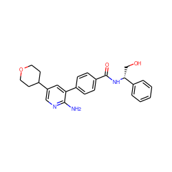 Nc1ncc(C2CCOCC2)cc1-c1ccc(C(=O)N[C@H](CO)c2ccccc2)cc1 ZINC001772622820