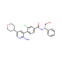 Nc1ncc(C2CCOCC2)cc1-c1ccc(C(=O)N[C@H](CO)c2ccccc2)cc1Cl ZINC001772617277