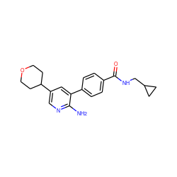 Nc1ncc(C2CCOCC2)cc1-c1ccc(C(=O)NCC2CC2)cc1 ZINC001772627136