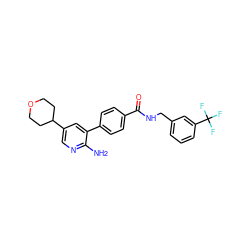 Nc1ncc(C2CCOCC2)cc1-c1ccc(C(=O)NCc2cccc(C(F)(F)F)c2)cc1 ZINC001772654348