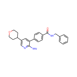 Nc1ncc(C2CCOCC2)cc1-c1ccc(C(=O)NCc2ccccc2)cc1 ZINC001772628144