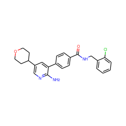 Nc1ncc(C2CCOCC2)cc1-c1ccc(C(=O)NCc2ccccc2Cl)cc1 ZINC001772635342