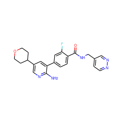 Nc1ncc(C2CCOCC2)cc1-c1ccc(C(=O)NCc2ccnnc2)c(F)c1 ZINC001772649227