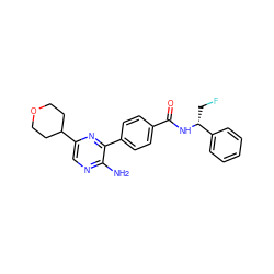 Nc1ncc(C2CCOCC2)nc1-c1ccc(C(=O)N[C@H](CF)c2ccccc2)cc1 ZINC001772656019