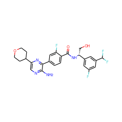 Nc1ncc(C2CCOCC2)nc1-c1ccc(C(=O)N[C@H](CO)c2cc(F)cc(C(F)F)c2)c(F)c1 ZINC001772613365