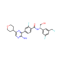 Nc1ncc(C2CCOCC2)nc1-c1ccc(C(=O)N[C@H](CO)c2cc(F)cc(CF)c2)c(F)c1 ZINC001772614471