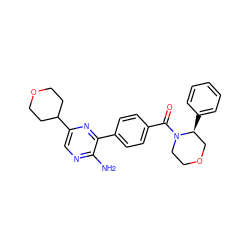 Nc1ncc(C2CCOCC2)nc1-c1ccc(C(=O)N2CCOC[C@@H]2c2ccccc2)cc1 ZINC001772608747