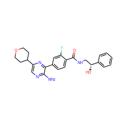 Nc1ncc(C2CCOCC2)nc1-c1ccc(C(=O)NC[C@@H](O)c2ccccc2)c(F)c1 ZINC001772577033