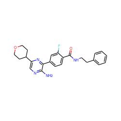 Nc1ncc(C2CCOCC2)nc1-c1ccc(C(=O)NCCc2ccccc2)c(F)c1 ZINC001772589908