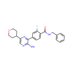 Nc1ncc(C2CCOCC2)nc1-c1ccc(C(=O)NCc2ccccc2)c(F)c1 ZINC001772643698