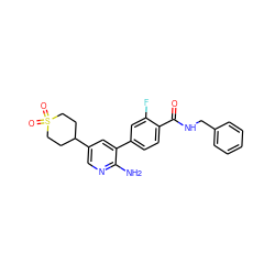 Nc1ncc(C2CCS(=O)(=O)CC2)cc1-c1ccc(C(=O)NCc2ccccc2)c(F)c1 ZINC001772635404