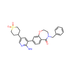 Nc1ncc(C2CCS(=O)(=O)CC2)cc1-c1ccc2c(c1)OCCN(Cc1ccccc1)C2=O ZINC001772590113