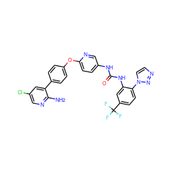 Nc1ncc(Cl)cc1-c1ccc(Oc2ccc(NC(=O)Nc3cc(C(F)(F)F)ccc3-n3ccnn3)cn2)cc1 ZINC001772621928