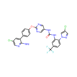 Nc1ncc(Cl)cc1-c1ccc(Oc2ncc(NC(=O)Nc3cc(C(F)(F)F)ccc3-n3cc(Cl)cn3)cn2)cc1 ZINC000221165664