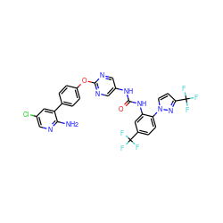 Nc1ncc(Cl)cc1-c1ccc(Oc2ncc(NC(=O)Nc3cc(C(F)(F)F)ccc3-n3ccc(C(F)(F)F)n3)cn2)cc1 ZINC000221114562