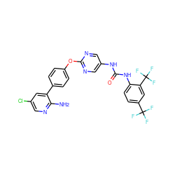 Nc1ncc(Cl)cc1-c1ccc(Oc2ncc(NC(=O)Nc3ccc(C(F)(F)F)cc3C(F)(F)F)cn2)cc1 ZINC000221190844