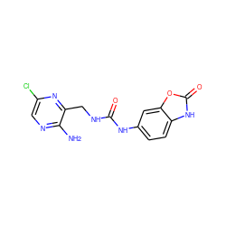 Nc1ncc(Cl)nc1CNC(=O)Nc1ccc2[nH]c(=O)oc2c1 ZINC000473154279