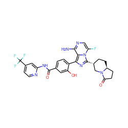 Nc1ncc(F)n2c([C@@H]3CC[C@H]4CCC(=O)N4C3)nc(-c3ccc(C(=O)Nc4cc(C(F)(F)F)ccn4)cc3O)c12 ZINC000145325529