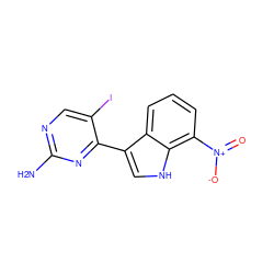 Nc1ncc(I)c(-c2c[nH]c3c([N+](=O)[O-])cccc23)n1 ZINC000072109755