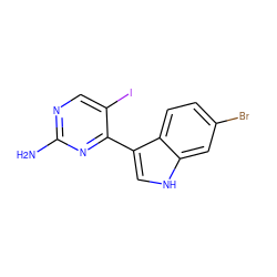 Nc1ncc(I)c(-c2c[nH]c3cc(Br)ccc23)n1 ZINC000072110263