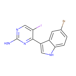 Nc1ncc(I)c(-c2c[nH]c3ccc(Br)cc23)n1 ZINC000072108939