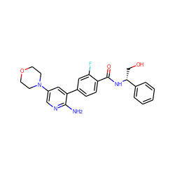 Nc1ncc(N2CCOCC2)cc1-c1ccc(C(=O)N[C@H](CO)c2ccccc2)c(F)c1 ZINC001772603949