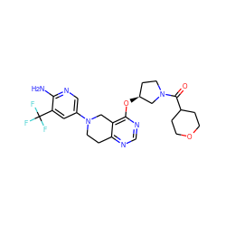 Nc1ncc(N2CCc3ncnc(O[C@H]4CCN(C(=O)C5CCOCC5)C4)c3C2)cc1C(F)(F)F ZINC000113569838