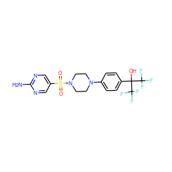 Nc1ncc(S(=O)(=O)N2CCN(c3ccc(C(O)(C(F)(F)F)C(F)(F)F)cc3)CC2)cn1 ZINC000103261660