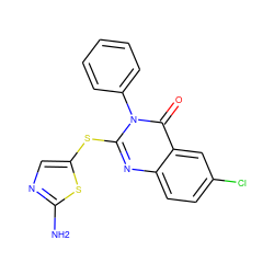 Nc1ncc(Sc2nc3ccc(Cl)cc3c(=O)n2-c2ccccc2)s1 ZINC000096258055