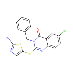 Nc1ncc(Sc2nc3ccc(Cl)cc3c(=O)n2Cc2ccccc2)s1 ZINC000096258054