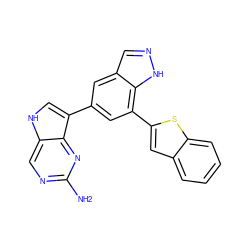 Nc1ncc2[nH]cc(-c3cc(-c4cc5ccccc5s4)c4[nH]ncc4c3)c2n1 ZINC000045338811