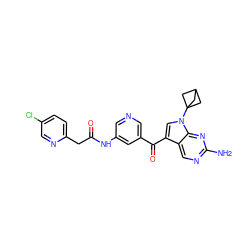 Nc1ncc2c(C(=O)c3cncc(NC(=O)Cc4ccc(Cl)cn4)c3)cn(C34CC(C3)C4)c2n1 ZINC000169686431