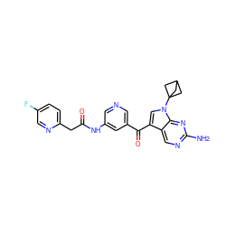 Nc1ncc2c(C(=O)c3cncc(NC(=O)Cc4ccc(F)cn4)c3)cn(C34CC(C3)C4)c2n1 ZINC000169708083